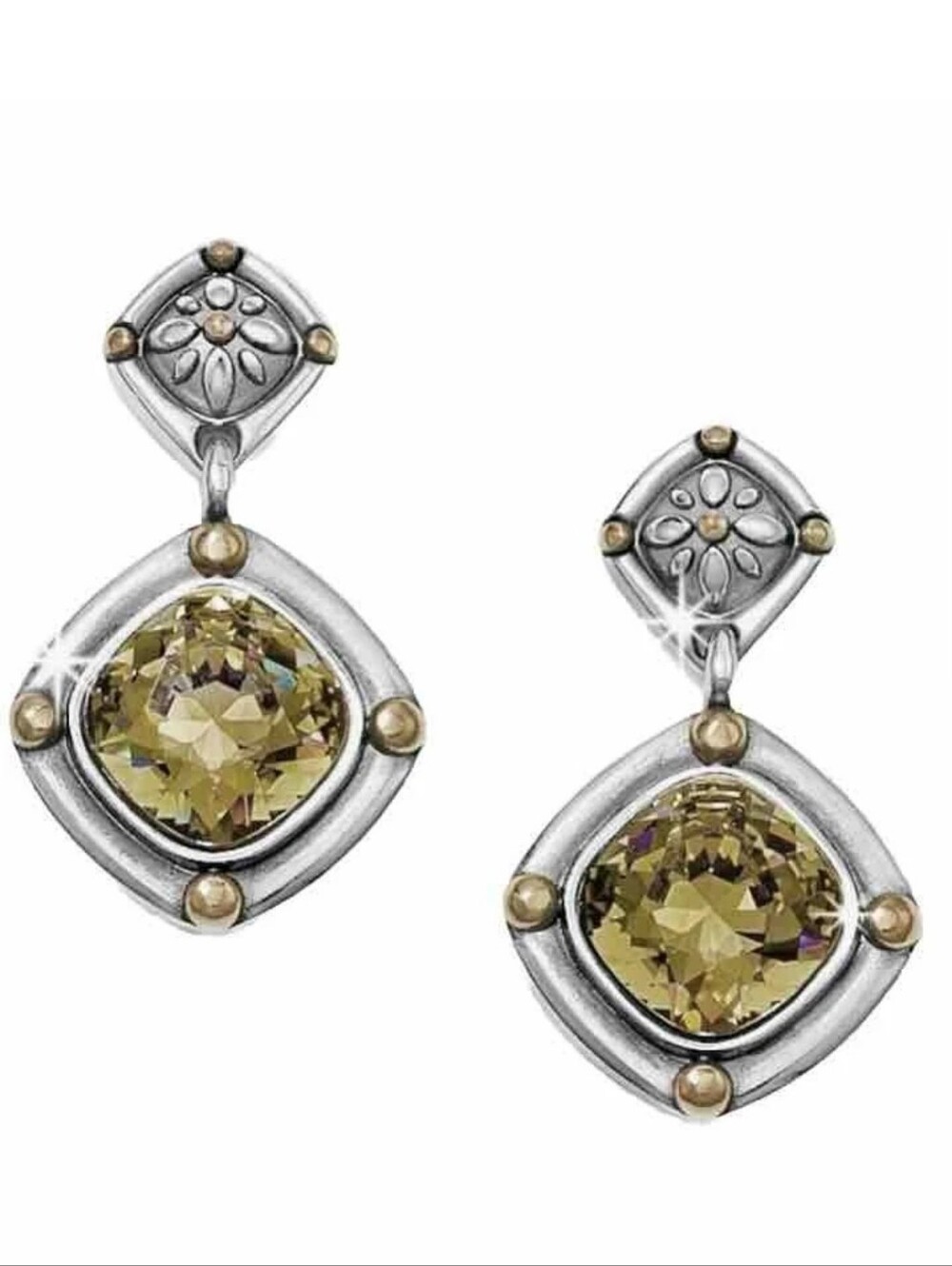 Brighton Crystal Drop Earrings in Smoky Topaz and Silver
